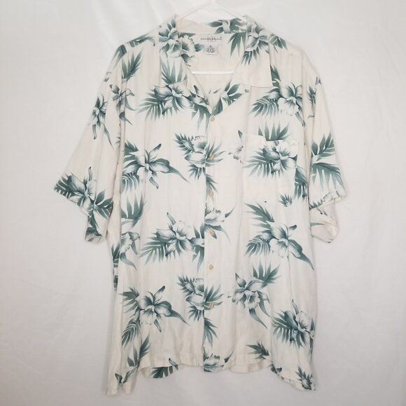 Knightsbridge Men XL Silk Blend Short Sleeve Button Up Hawaiian Ivory Shirt - Picture 1 of 15